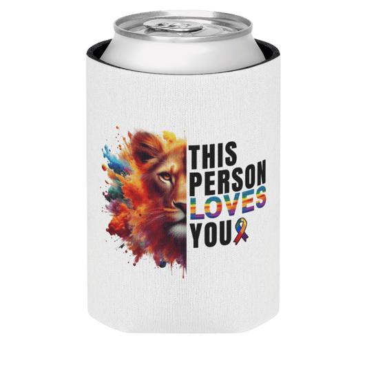 Colorful Lion Can Cooler - "This Person Loves You" Gift for Loved Ones